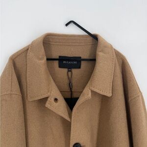 Bugatchi Men’s Wool Blend Stitching Detail Patch Pocket Button Down Camel Jacket